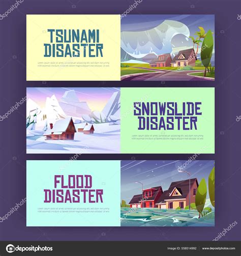 Posters of flood, snowslide and tsunami disasters Stock Vector by ©klyaksun 558514992