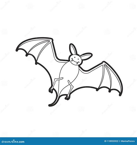 Isolated Flying Bat in Black Outline Stock Vector - Illustration of element, cartoon: 118955922