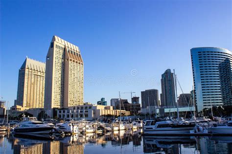 San Diego Marina at Sunset with Skyline in the Background Editorial Stock Image - Image of ...