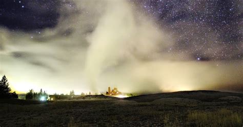 Astrophotography Blog: Yellowstone Night Landscape Geyser eruption Canon 60Da