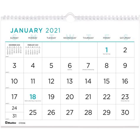 Blueline Large Print Wall Calendar - Walmart.com - Walmart.com