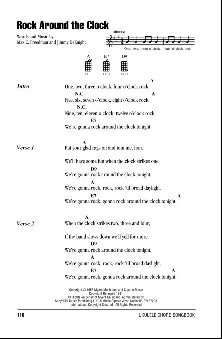 Rock Around The Clock - Ukulele Chords/Lyrics | zZounds