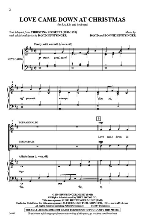 Love Came Down At Christmas Sheet Music by David Huntsinger (SKU: 36840 ...