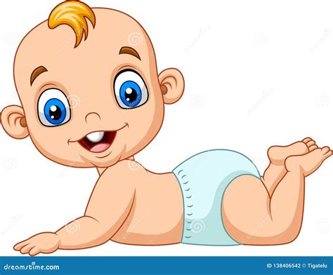 Cartoon Happy Baby Learn To Crawl Stock Vector - Illustration of female, lying: 138406542