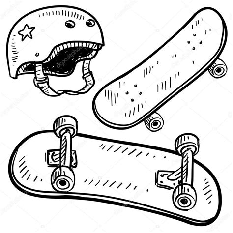 Skateboard sketch | Skateboard equipment sketch — Stock Vector © lhfgraphics #13893003