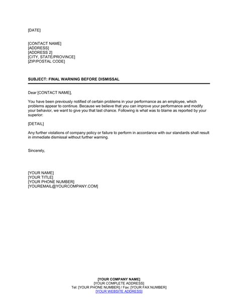 Final Warning Letter To Employee Database - Letter Template Collection