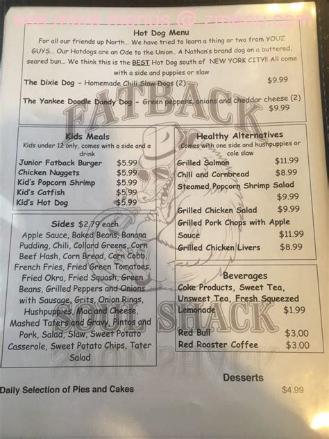 Menu at Fatback Soul Shack restaurant, Christiansburg