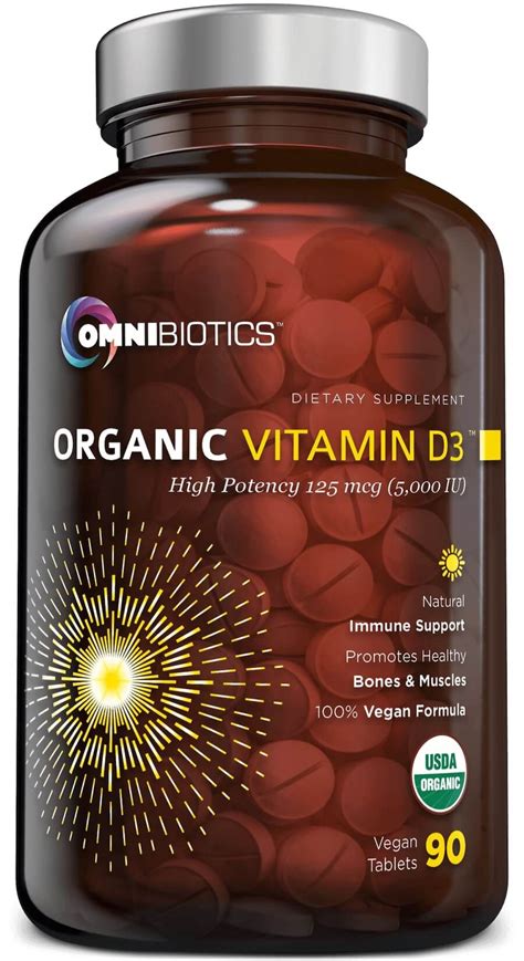 Organic Vitamin D3 Supplement - 5,000 iu - 120 vegan tablets | OmniBiotics