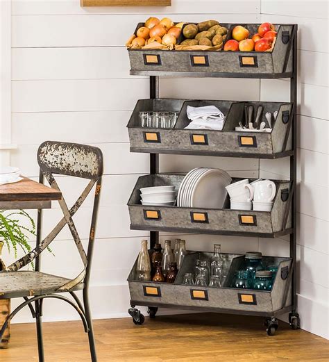 This Galvanized Metal Rolling Storage Rack offers extra storage while ...