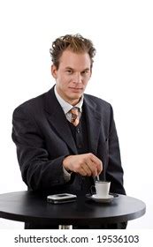 Businessman Drinking Coffee Table Smiling White Stock Photo 19536103 | Shutterstock