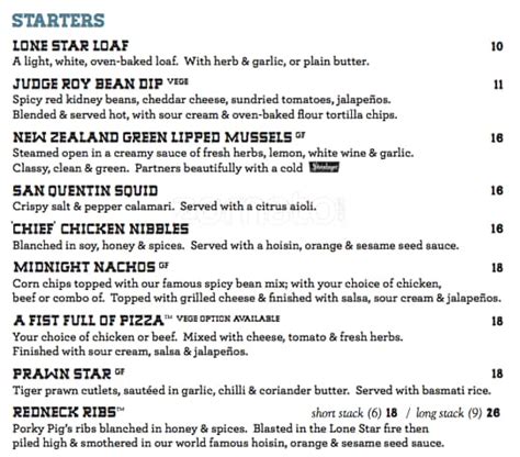 Lone Star Menu, Menu for Lone Star, Tauranga Central, Tauranga ...