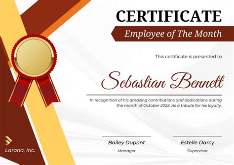 Employee Of The Month Certificate Template With Picture