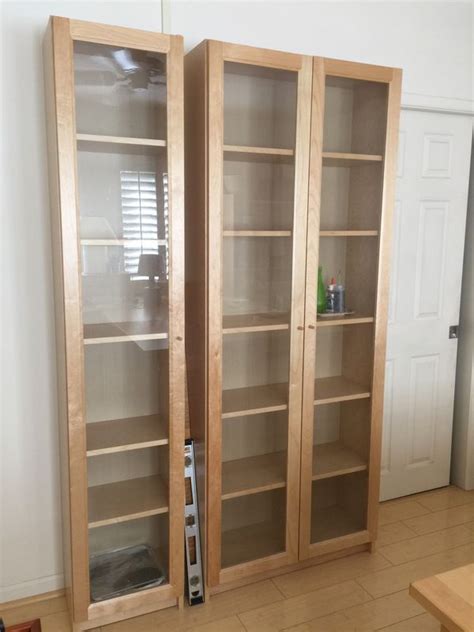 Ikea Billy Bookcases with Glass Front Door, Birch Veneer | Bookcases ...