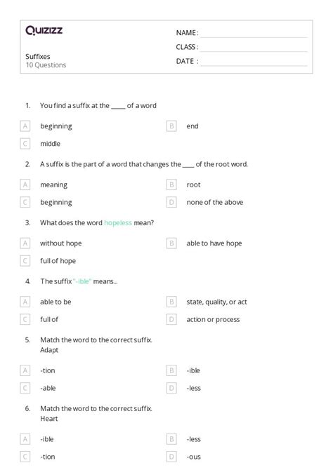 50+ Suffixes worksheets for 7th Grade on Quizizz | Free & Printable