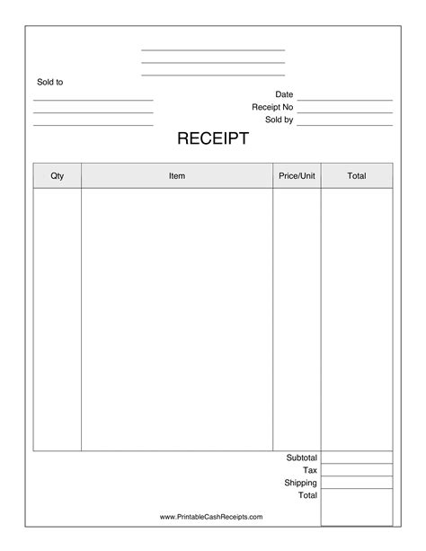 Free Printable Receipt Template