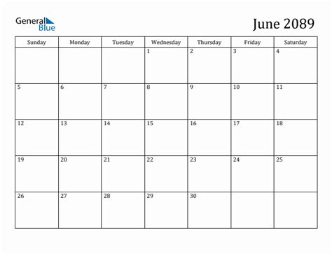 June 2089 Monthly Calendar (PDF, Word, Excel)