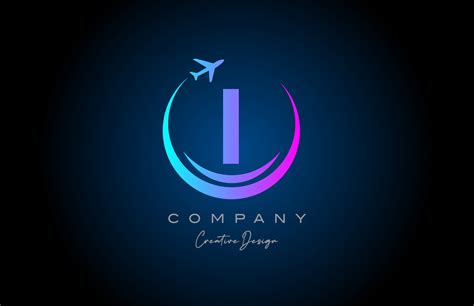 blue pink I alphabet letter logo with plane for a travel or booking agency. Corporate creative ...