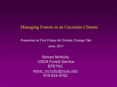 Managing Forests in an Uncertain Climate - Eastern Forest ...