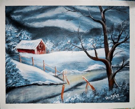 Winter Scene Painting By V Deeksha, Paintings Fine Art for Sell