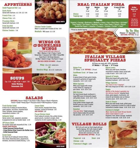 Online Menu of Italian Village Pizza Restaurant, Mcknight, Pennsylvania ...