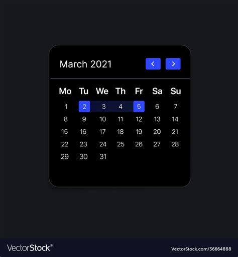 Digital calendar ui widget Royalty Free Vector Image