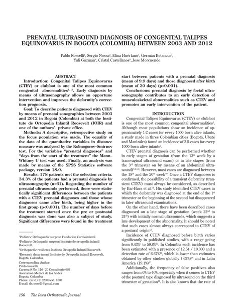 (PDF) Prenatal Ultrasound Diagnosis of Congenital Talipes Equinovarus in Bogota (Colombia ...