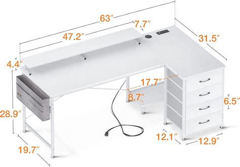 Buy KKL 63 inch L Shaped Computer Desk with USB Charging Port & Power Outlet, L-Shaped Corner ...