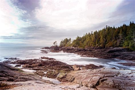 Long exposure View of Bed Rock at Botanical Beach in the Winter, Vancouver Island BC Canada 1 ...