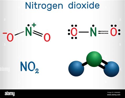 Nitrogen dioxide, NO2 molecule. Structural chemical formula and molecule model. Vector ...