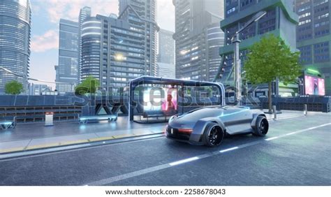 Autonomous Electric Sport Car Smart City Stock Illustration 2258678043 ...