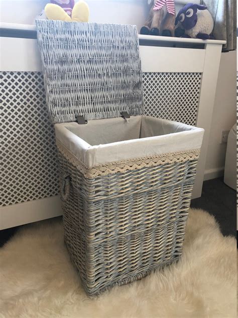 Large Grey Wicker Laundry Basket Shabby Chic Rustic Distressed | Etsy