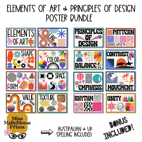 Elements of Art, Principles of Design Poster Bundle, Classroom Decor,,teacher Bulletin Board,set ...
