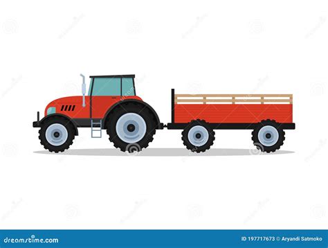 Red Tractor With A Trailer For Transportation Of Large Loads. Agricultural Machinery In Flat ...