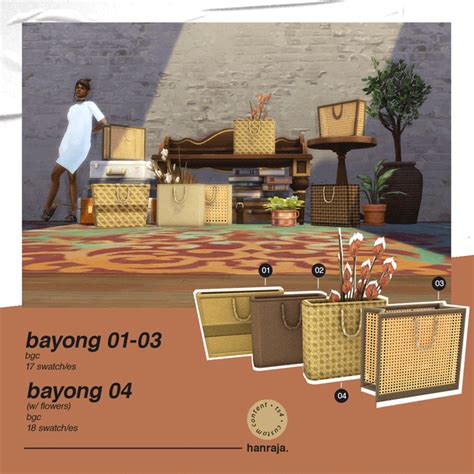 BAYONG 01-04 (RATTAN WEAVE BAG) | hanraja | Woven bag, Bayong, Sims 4