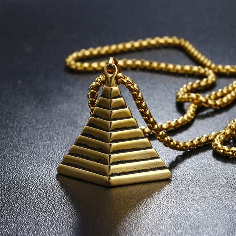 Egyptian Pyramid Pendant Charm Necklace Gold Color 316L Stainless Steel ...