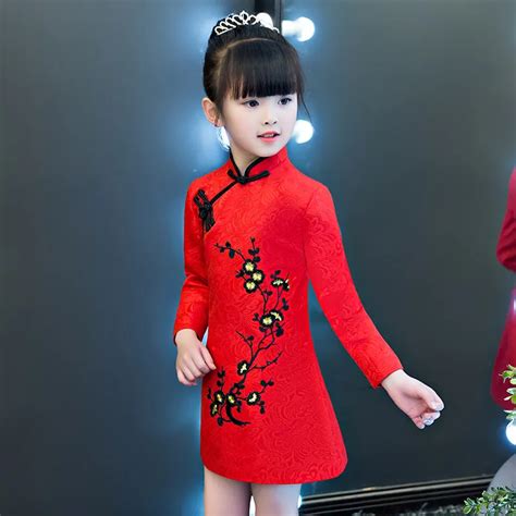 Children Cheongsam Flower Girl Dresses Traditional Chinese Dress Qipao Embroidery Red Satin Tops ...