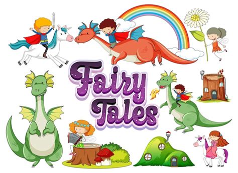 Free Vector | Set of dragons and fairy tale cartoon characters