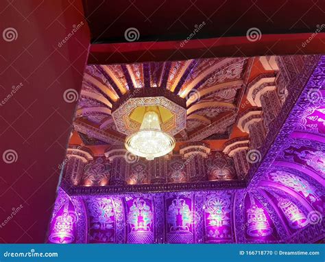 Indian Puja Pandal Interior, Decoration with Light Stock Photo - Image ...