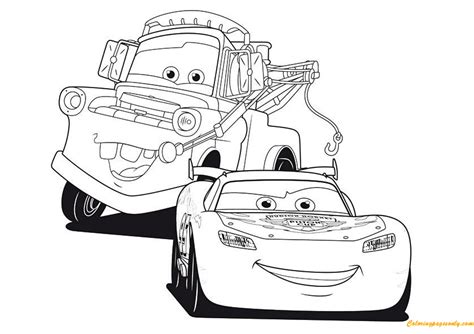 Cars Lightning McQueen With Friend A4 Disney Coloring Page - Free ...