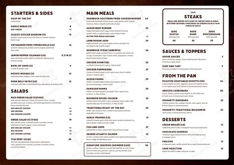 Menu at The Hotel Shamrock pub & bar, Bendigo