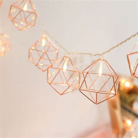 1.5m 20leds Retro Solid Geometry Rose Gold LED String Lights Bedroom ...