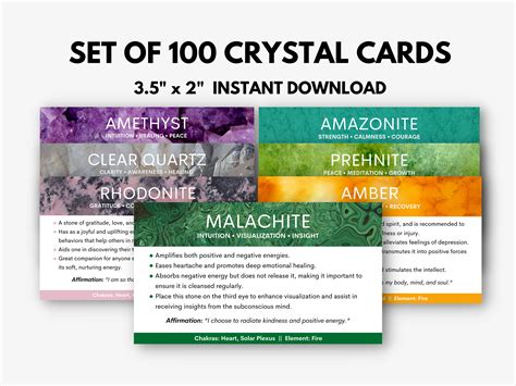 Set of 100 Instant Download Crystal Cards Crystal Meaning | Etsy