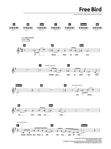 Free Bird by Lynyrd Skynyrd Sheet Music for Piano Chords/Lyrics at Sheet Music Direct