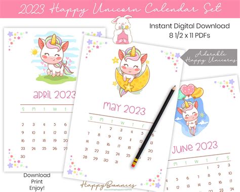 2023 Printable Unicorn Calendar, 2023 Printable Calendar, 2023 Unicorn Calendar Printable ...