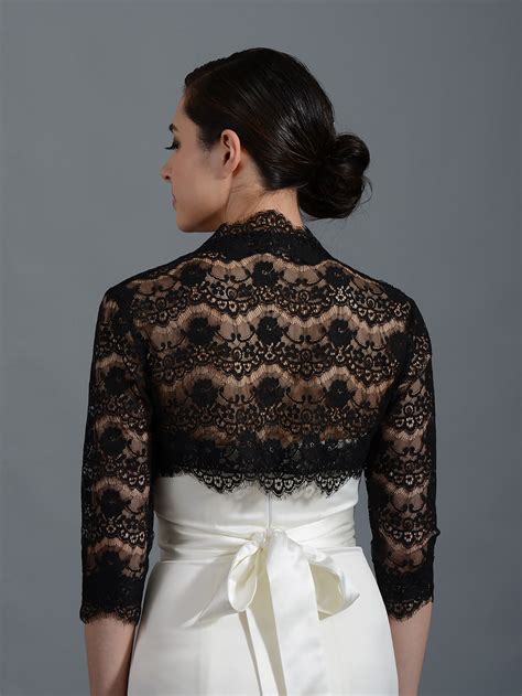 Black 3/4 sleeve bridal lace wedding bolero jacket 051n