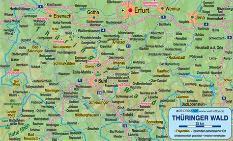 Map of Thuringian Forest (Region in Germany Thuringia) | Welt-Atlas.de