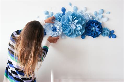 Blue paper flowers for nursery wall decor - Nursery paper flowers ...