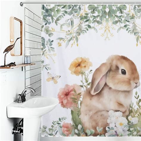 Spring Shower Curtain Easter Bunny Shower Curtain Watercolor - Etsy