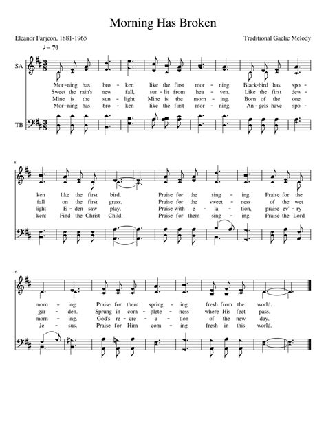 Morning Has Broken SATB Sheet music for Voice | Download free in PDF or MIDI | Musescore.com