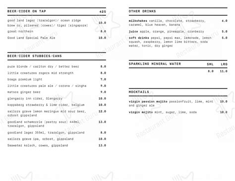 Menu at Little Prince. pub & bar, Traralgon